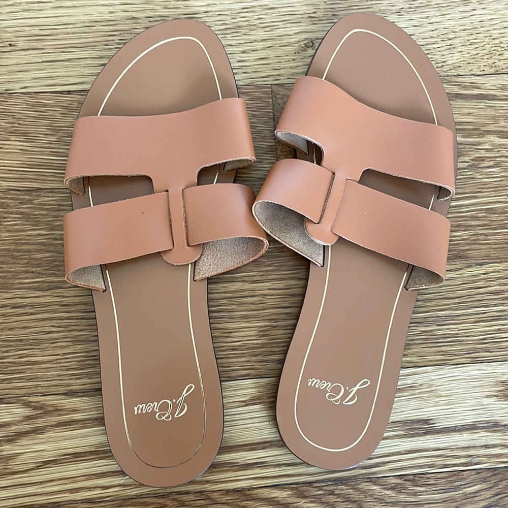 J Crew leather slides in cognac
